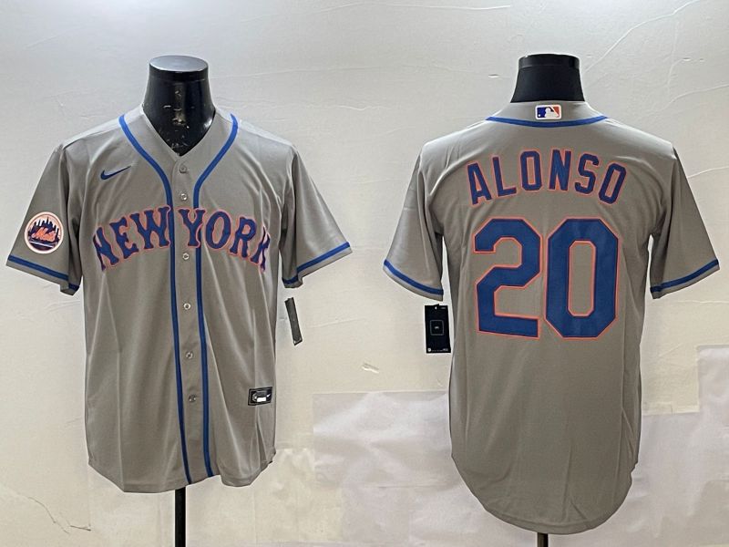 Men New York Mets #20 Alonso Grey Game 2025 Nike MLB Jersey style 2